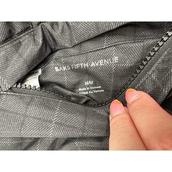 Saks Fifth Avenue Gray Duck Down Bomber Jacket Men’s Size Medium Classic Luxury - Picture 5 of 9